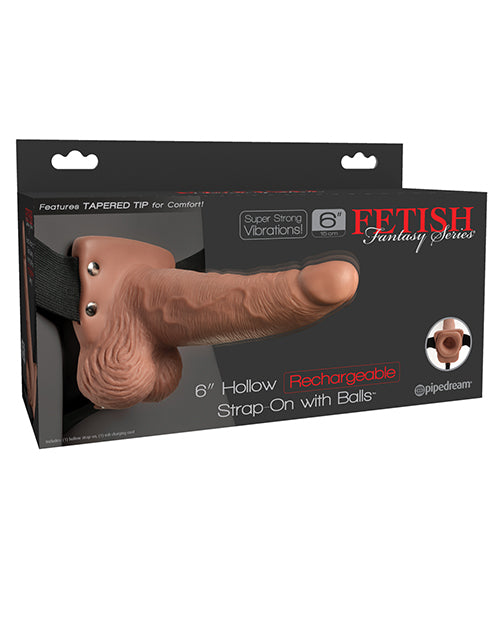 Fetish Fantasy Series 6" Hollow Rechargeable Strap On W-balls - Tan - Casual Toys