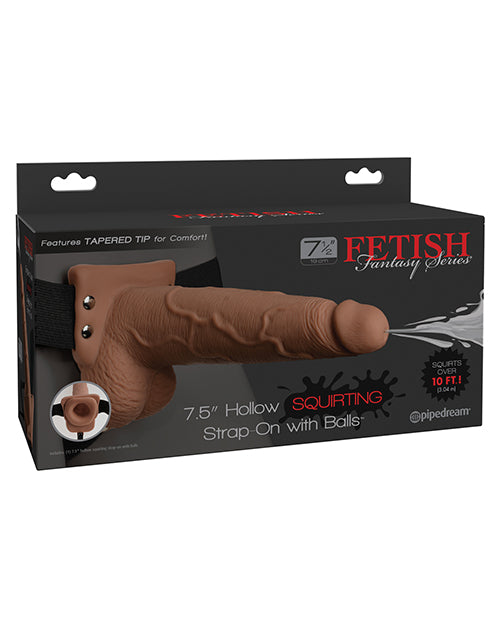 Fetish Fantasy Series 7.5" Hollow Squirting Strap On W-balls - Tan - Casual Toys