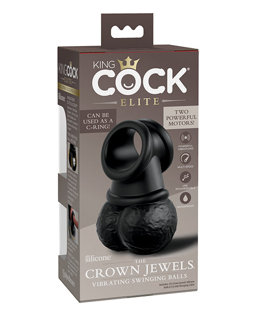 King Cock Elite The Crown Jewels Vibrating Swinging Balls - Black - Casual Toys