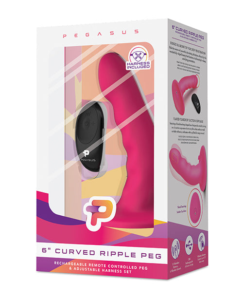 Pegasus 6" Rechargeable Ripple Peg W-adjustable Harness & Remote - Pink - Casual Toys