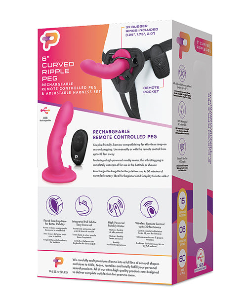 Pegasus 6" Rechargeable Ripple Peg W-adjustable Harness & Remote - Pink - Casual Toys