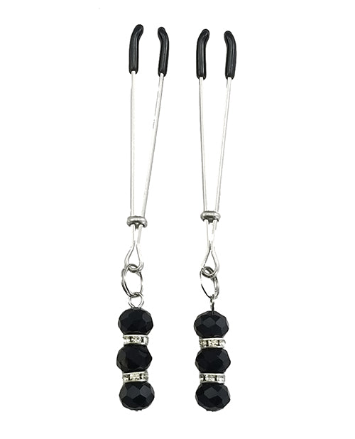 Bijoux De Nip Tweezer Nipple Clamp W-black & Crystal Beads - Chrome