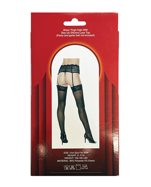 Silicone Lace Top Thigh High Black O-s - Casual Toys