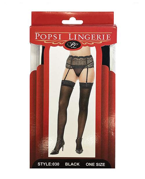 Sheer Lace Top Stocking Black O-s - Casual Toys