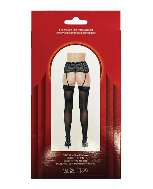 Sheer Lace Top Stocking Black O-s - Casual Toys