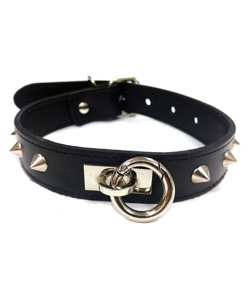 Rouge Leather O Ring Studded Collar - Black - Casual Toys