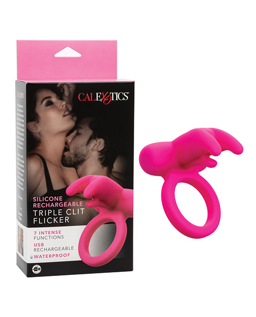 Silicone Rechargeable Triple Clit Flicker - Pink - Casual Toys