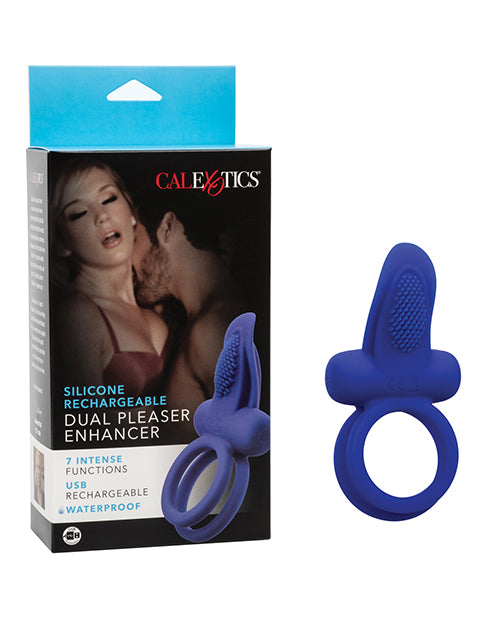 Couples Enhancers Silicone Rechargeable Dual Pleaser Enhancer - Blue - Casual Toys
