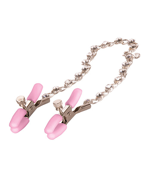 Nipple Play Crystal Chain Nipple Clamps - Pink - Casual Toys
