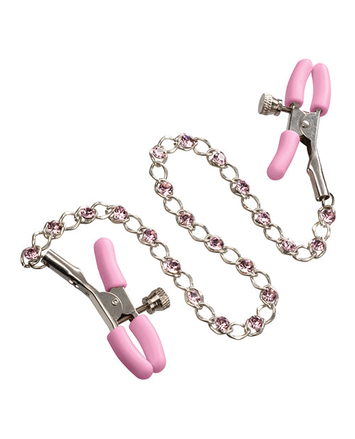 Nipple Play Crystal Chain Nipple Clamps - Pink - Casual Toys