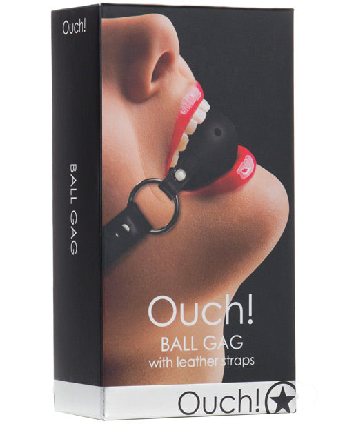 Shots Ouch Ball Gag W-leather Straps - Black - Casual Toys