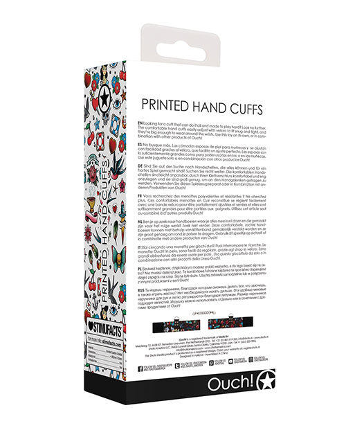 Shots Ouch Old School Tattoo Style Printed Hand Cuffs- Black - Casual Toys