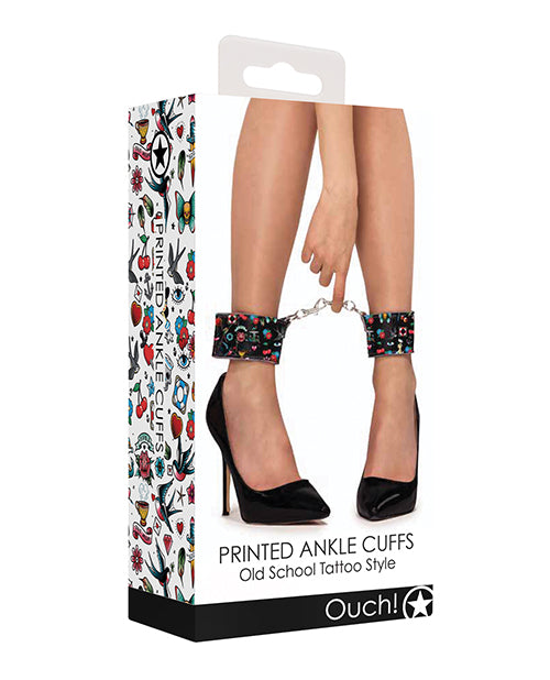 Shots Ouch Old School Tattoo Style Printed Ankle Cuffs- Black - Casual Toys