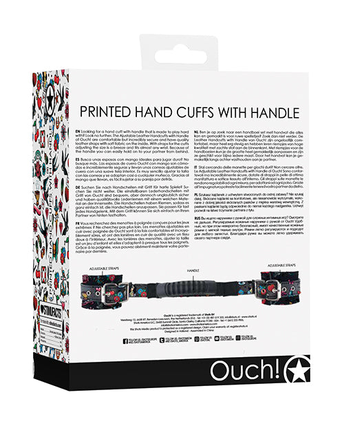 Shots Ouch Old School Tattoo Style Printed Handcuffs W-handle - Black - Casual Toys
