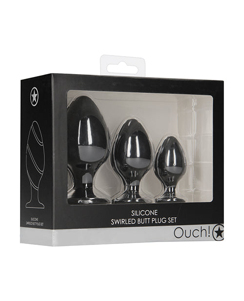 Shots Ouch Swirled Butt Plug Set - Black - Casual Toys