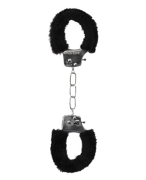Shots Ouch Black & White Beginner's Furry Hand Cuffs - Black - Casual Toys