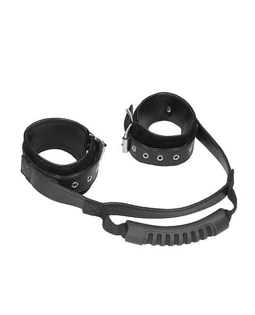 Shots Ouch Black & White Bonded Leather Hand Cuffs W-handle - Black - Casual Toys