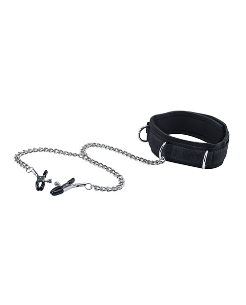 Shots Ouch Black & White Velcro Collar W-nipple Clamps - Black