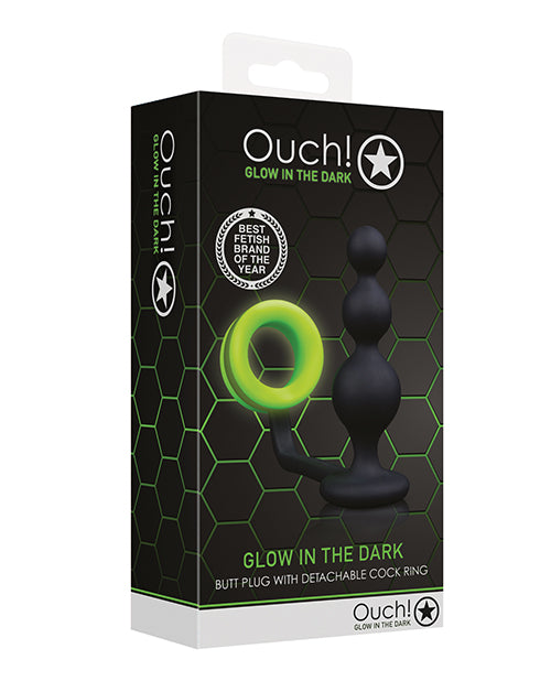Shots Ouch Beads Butt Plug W-cock Ring - Glow In The Dark