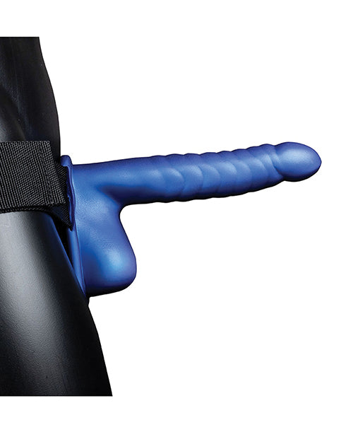 Shots Ouch 8" Ribbed Hollow Strap On W-balls - Metallic Blue