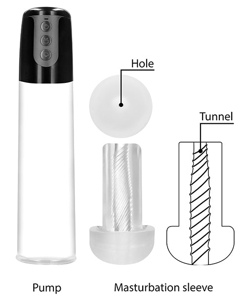 Shots Pumped Automatic Cyber Pump Masturbation Sleeve W-free Silicone Cock Ring - Clear - Casual Toys