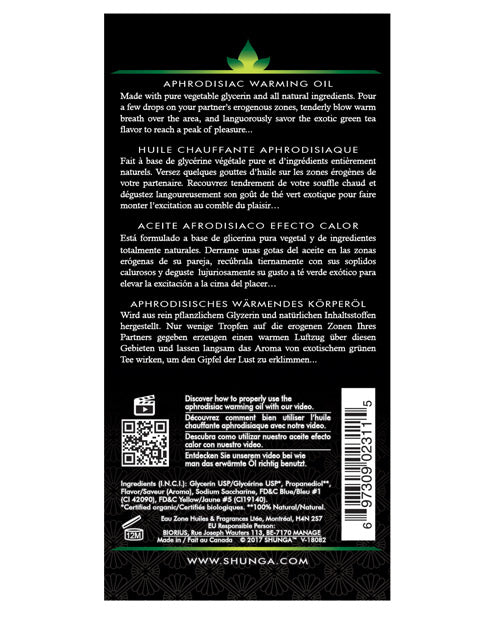 Shunga Organica Warming Oil - 3.5 Oz Green Tea - Casual Toys