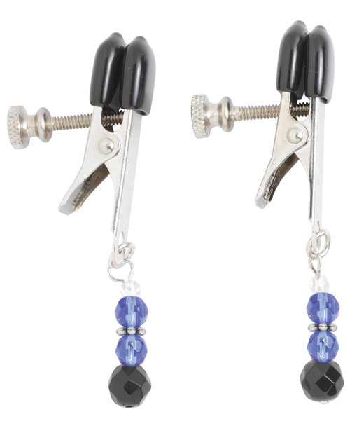 Spartacus Adjustable Broad Tip Blue Beaded Nipple Clamps - Casual Toys