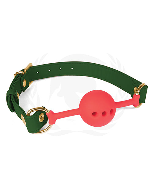 Spartacus Silicone Ball Gag W-green Pu Straps - 46 Mm - Casual Toys