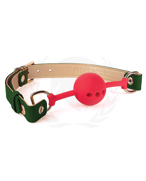 Spartacus Silicone Ball Gag W-green Gold Pu Straps - 46 Mm - Casual Toys