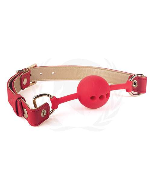 Spartacus Silicone Ball Gag W-red Gold Pu Straps - 46 Mm - Casual Toys