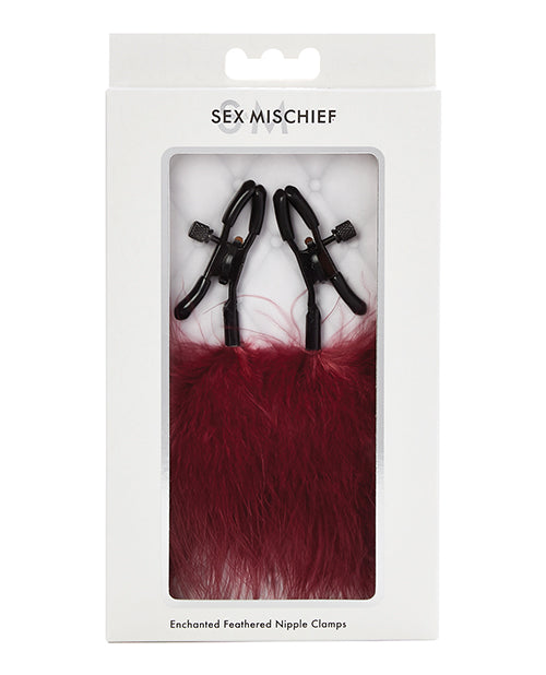 Sex & Mischief Enchanted Feather Nipple Clamps - Burgundy - Casual Toys