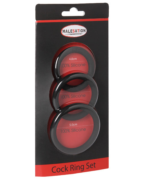 Malesation Cock Ring Set - Pack Of 3 Black - Casual Toys