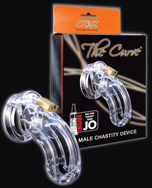 Cb-6000 3 3-4" Curved Cock Cage & Lock Set  - Clear - Casual Toys