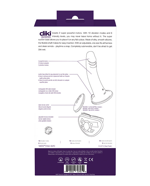 Vedo Diki Rechargeable Vibrating Dildo W-harness - Deep Purple - Casual Toys