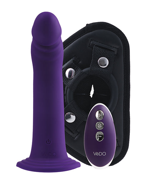 Vedo Diki Rechargeable Vibrating Dildo W-harness - Deep Purple - Casual Toys