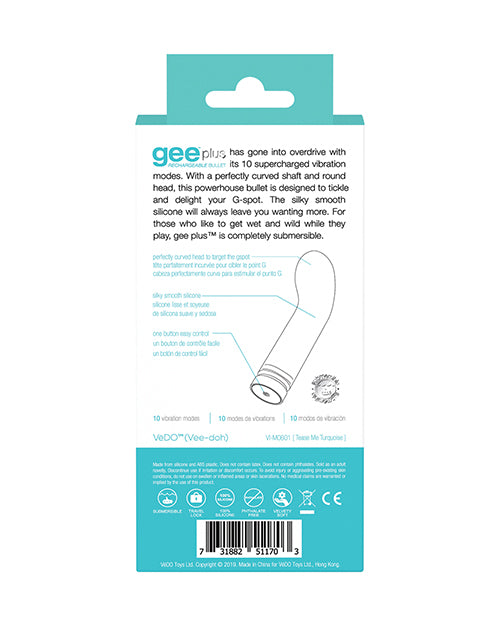 Vedo Gee Plus Rechargeable Vibe - Tease Me Turquoise - Casual Toys