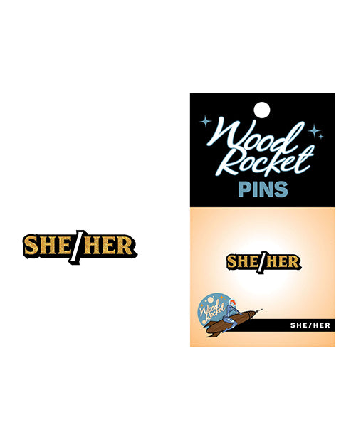 Wood Rocket She-her Pin - Black-gold - Casual Toys
