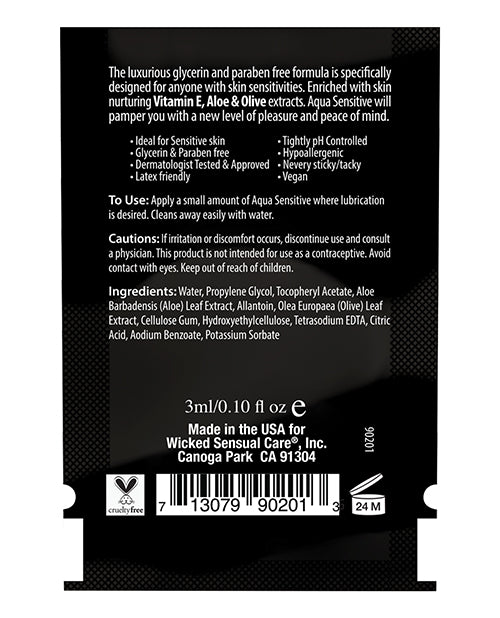 Wicked Sensual Care Hypoallergenic Aqua Sensitive Water Based Lubricant - .1 Oz - Casual Toys