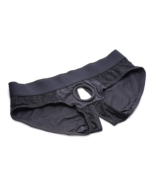 Strap U Lace Crotchless Panty Harness - Black - Casual Toys