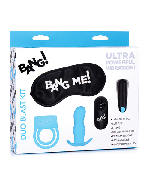 Bang! Duo Blast Remote Control Cock Ring & Butt Plug Vibe Kit - Blue - Casual Toys