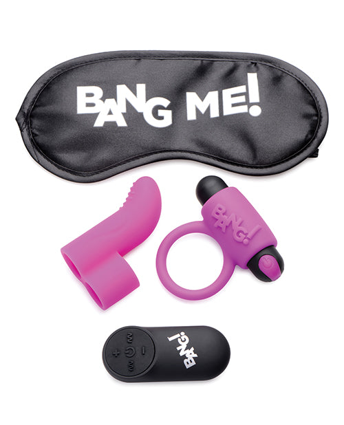 Bang! Couple's Kit With Rc Bullet, Blindfold, Cock Ring & Finger Vibe - Purple - Casual Toys