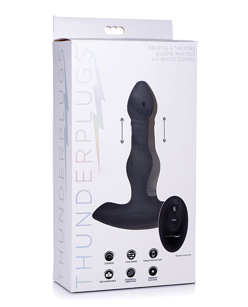 Thunderplugs Silicone Vibrating & Thrusting Plug W/remote - Black