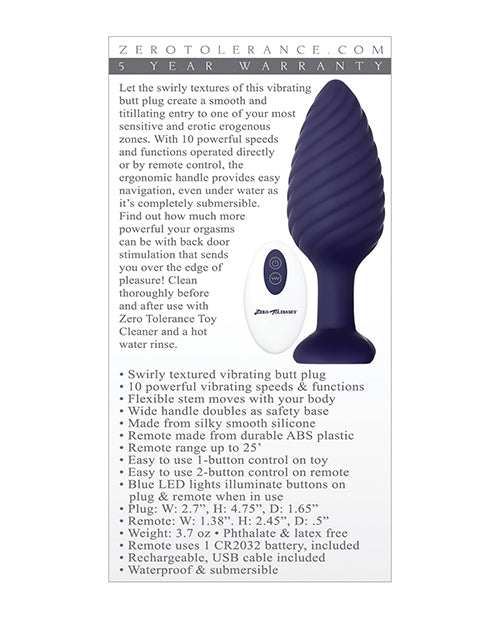 Zero Tolerance Wicked Twister Anal Rechargeable - Purple - Casual Toys