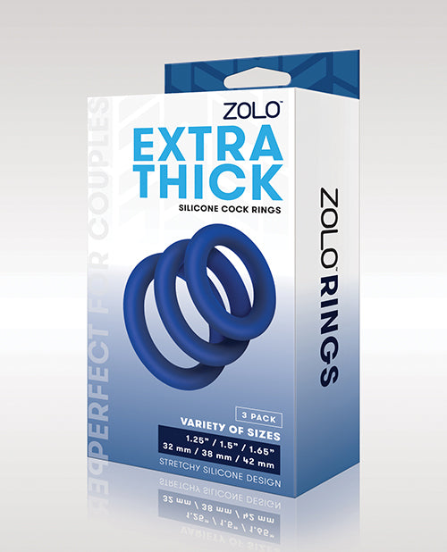 Zolo Extra Thick Silicone Cock Rings - Blue Pack Of 3 - Casual Toys