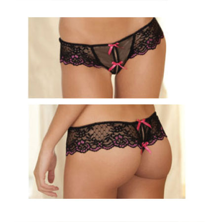 Crotchless Lace Thong W- Bows M-L - Casual Toys