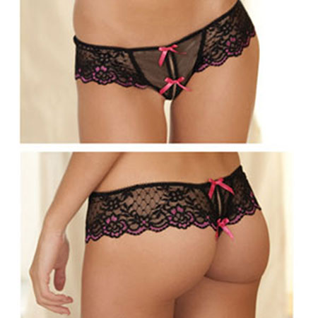 Crotchless Lace Thong W- Bows - Casual Toys