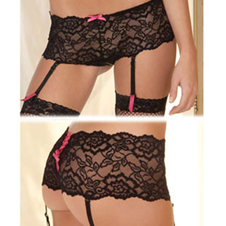 Crotchless Lace Boyleg W- Garters - Casual Toys