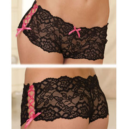 Crotchless Lace Side Tie Boyleg M-L - Casual Toys