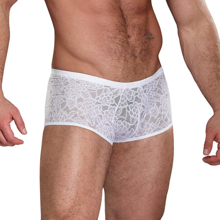 Male Power Stretch Lace Mini Short White Med - Casual Toys