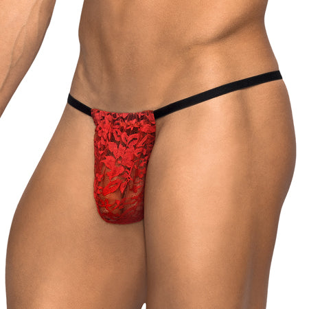 Male Power Stretch Lace Posing Strap Red One Size - Casual Toys